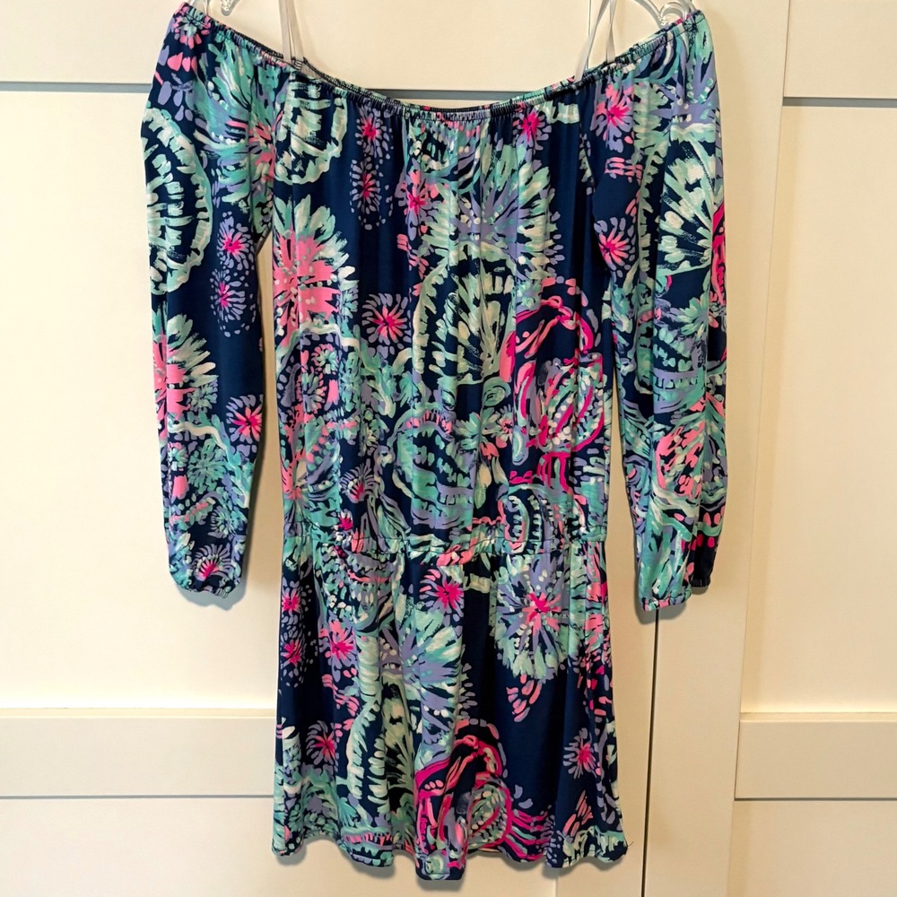 Lilly Pulitzer Women's‎ Blue Pink Floral Off the Shoulder Mini Dress in Size XS